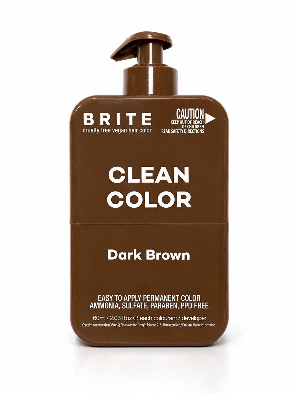 BRITE Clean Color Dark Brown Permanent Hair Dye Vegan Ammonia & PPD Free Kit